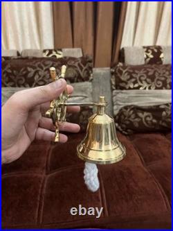 Lot of 5 Antique Brass Ship Bells Nautical Hanging Door Bells with Wall Bracke