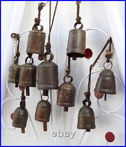 Lot of 6 Pcs Antique 1900'S Vintage Metal Cow Bell Copper Brass Wood Clapper