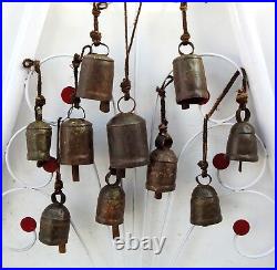 Lot of 6 Pcs Antique 1900'S Vintage Metal Cow Bell Copper Brass Wood Clapper