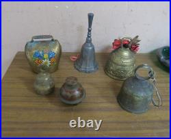 Lot of 6 Vintage Handmade Brass Hand Bells Cow Bell Sanctuary Claw Meditation