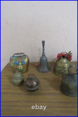 Lot of 6 Vintage Handmade Brass Hand Bells Cow Bell Sanctuary Claw Meditation