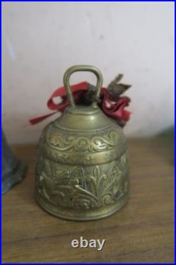 Lot of 6 Vintage Handmade Brass Hand Bells Cow Bell Sanctuary Claw Meditation