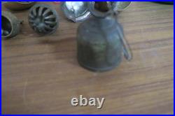 Lot of 6 Vintage Handmade Brass Hand Bells Cow Bell Sanctuary Claw Meditation