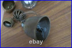 Lot of 6 Vintage Handmade Brass Hand Bells Cow Bell Sanctuary Claw Meditation