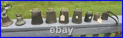 Lot of 9 Vintage Brass Cow Bells Farm Country Nice Variety
