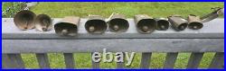 Lot of 9 Vintage Brass Cow Bells Farm Country Nice Variety