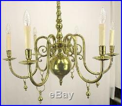 Lovely Brass Chandelier 6 Lights Arms with Gold Toned Bells Hollywood regency