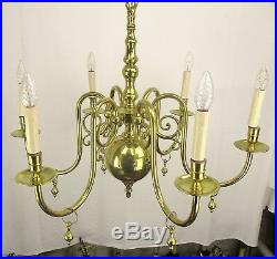 Lovely Brass Chandelier 6 Lights Arms with Gold Toned Bells Hollywood regency