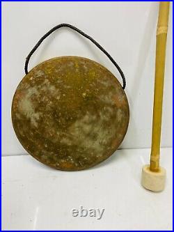 MADE IN MARK Original Old Antique Brass Round Vintage Ship Gong Bell with Stick