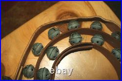 Magnificent Antique 90 leather strap with 30 size #3 brass jingle bells