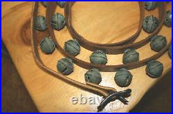 Magnificent Antique 90 leather strap with 30 size #3 brass jingle bells