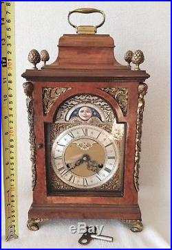 Mantel Clock Antique Shelf Bracket Bell Strike Moon Phase Pendulum 39cm