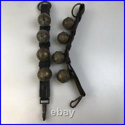 Matching Antique Brass Embossed Horse Sleigh Bells on Leather Belt With Clasp