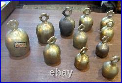 Middle Eastern Brass Bells Tuning Meditation Assorted Pitches & Sizes Lot Of 11