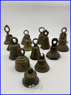 Mini Antique Brass Bells/Hanging/Set of 14