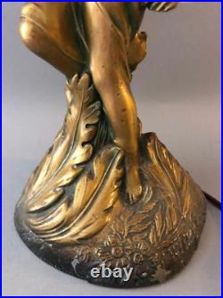 Molded Brass Antique Double Arm Art Nouveau Table Lamp 16'H