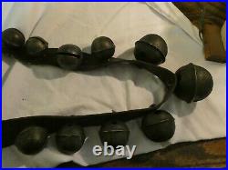 NICE VINTAGE 24 Graduated Petal Design Brass Sleigh Bells On 7' Leather Strap