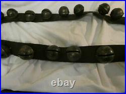 NICE VINTAGE 24 Graduated Petal Design Brass Sleigh Bells On 7' Leather Strap