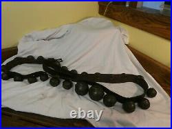 NICE VINTAGE 24 Graduated Petal Design Brass Sleigh Bells On 7' Leather Strap