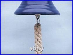 Nautical 11 Hanging Ships Bell, Solid Brass Blue Finish, Full Rich Tone