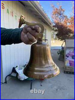 Nautical Antique Brass Hanging Door Ship Bell 9 Big With Wall Mounted Bracket