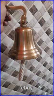 Nautical Antique Brass Hanging Door Ship Bell 9 Big With Wall Mounted Bracket