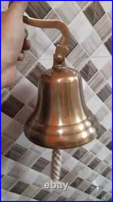 Nautical Antique Brass Hanging Door Ship Bell 9 Big With Wall Mounted Bracket