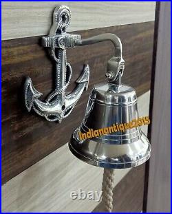 Nautical Chrome Bell Anchor Ship Boat Wall Mount Door Decor Bell