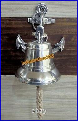 Nautical Chrome Bell Anchor Ship Boat Wall Mount Door Decor Bell