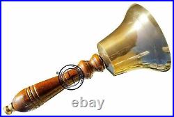 Nautical Collectible Solid Brass Large Heavy Hand Bell With Wood Handle