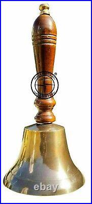 Nautical Collectible Solid Brass Large Heavy Hand Bell With Wood Handle