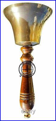 Nautical Collectible Solid Brass Large Heavy Hand Bell With Wood Handle