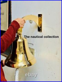 Nautical Hanging Door Bell Antique Brass Ship 18 Big With Wall Mounted Bracket