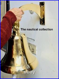 Nautical Hanging Door Bell Antique Brass Ship 18 Big With Wall Mounted Bracket