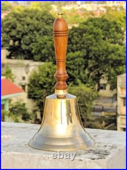 Nautical Marine Shiny Brass Antique Bell with wooden handle