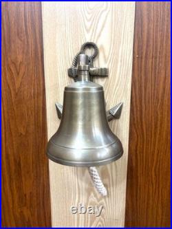 Nautical Ship Bell Wall Mount Antique Brass Finish Boat Bell With Rope Marine