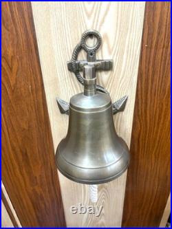 Nautical Ship Bell Wall Mount Antique Brass Finish Boat Bell With Rope Marine