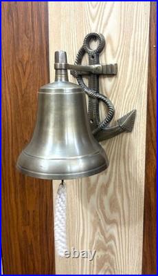 Nautical Ship Bell Wall Mount Antique Brass Finish Boat Bell With Rope Marine