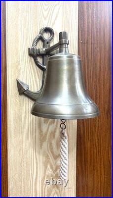 Nautical Ship Bell Wall Mount Antique Brass Finish Boat Bell With Rope Marine