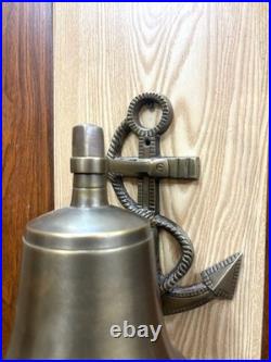 Nautical Ship Bell Wall Mount Antique Brass Finish Boat Bell With Rope Marine