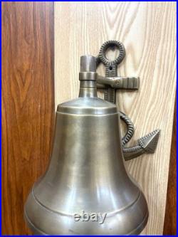 Nautical Ship Bell Wall Mount Antique Brass Finish Boat Bell With Rope Marine