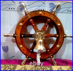 Nautical Vintage 18 Ship Wheel Wall Decorative With Brass Bell New Year Gift