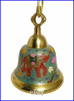 New Antique Look Brass Hanging Bell Royal Attractive Look 23 cm Sky Blue
