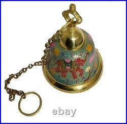 New Antique Look Brass Hanging Bell Royal Attractive Look 23 cm Sky Blue