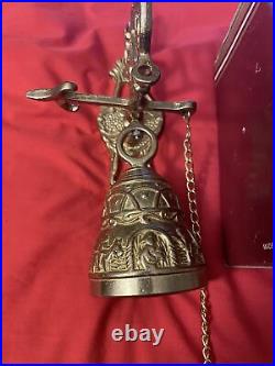 New Vintage Wall Mount Brass Bell Door Knocker Monastery with Chain