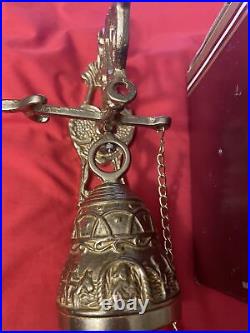 New Vintage Wall Mount Brass Bell Door Knocker Monastery with Chain