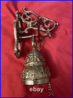 New Vintage Wall Mount Brass Bell Door Knocker Monastery with Chain