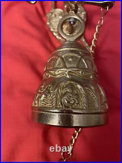 New Vintage Wall Mount Brass Bell Door Knocker Monastery with Chain