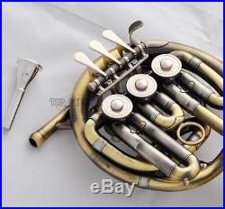 Newest Antique Piccolo Mini French Horn B-flat Pocket horn Engraving Bell Withcase