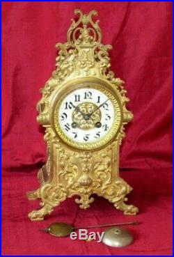 Nice French 19th Century Brass Bell Striking 8 Day Mantle Clock